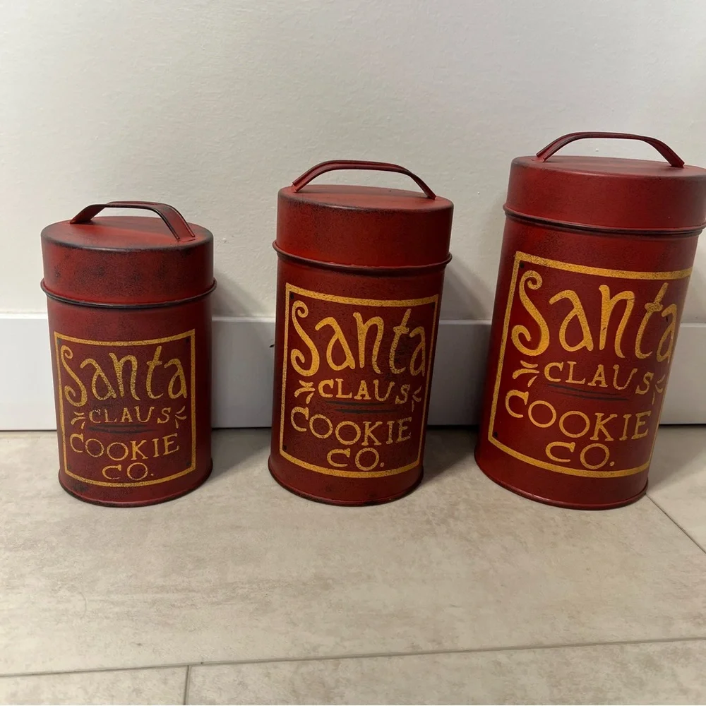 Vintage‎ Santa clause cookie Red Storage Canisters set 3 pack NWOT